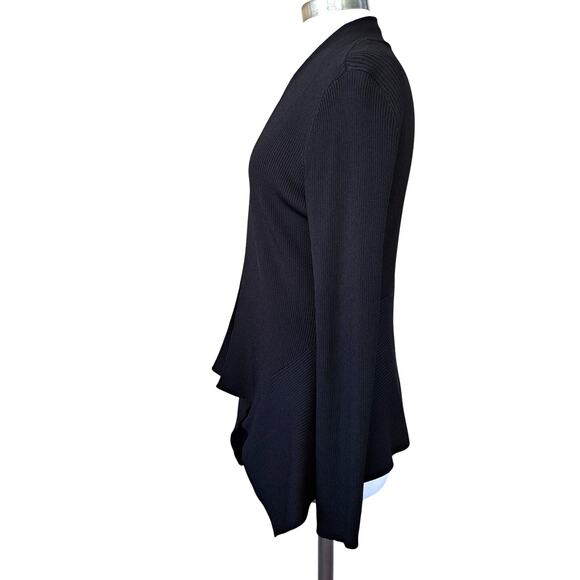 White House Black Market Ribbed Cardigan Sweater Black OpenFront High Low Fitted - Picture 3 of 7